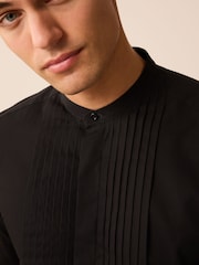 Schwarz/Henleykragen - Plissiertes Hemdkleid für besondere Anlässe - Bild 4 von 6