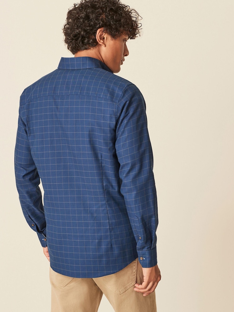 Navy Blue Check Trimmed Shirt - Image 2 of 5 Navy Blue Check Trimmed Shirt - Image 2 of 5