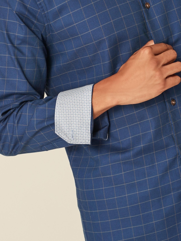 Navy Blue Check Trimmed Shirt - Image 5 of 5 Navy Blue Check Trimmed Shirt - Image 5 of 5
