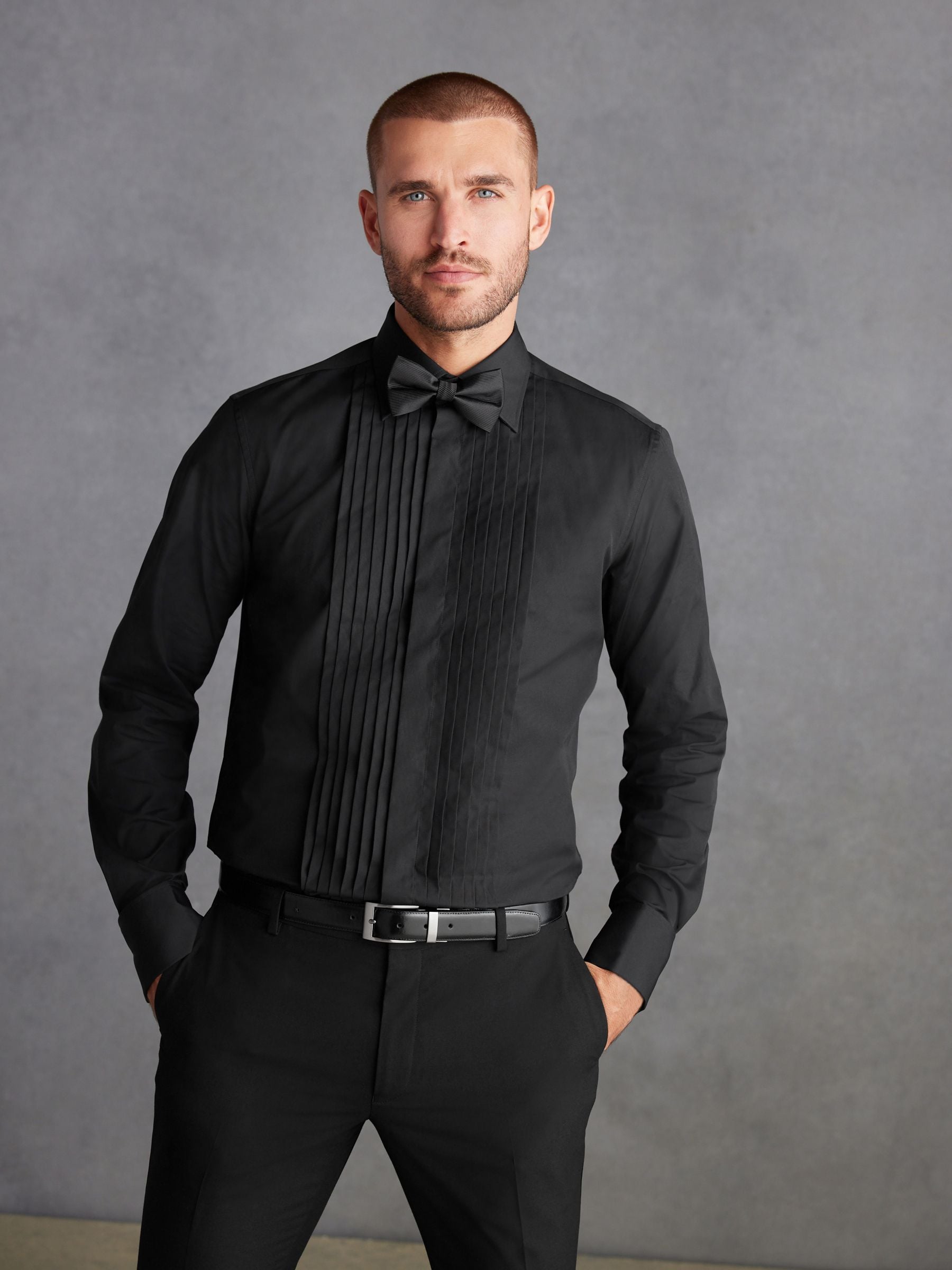 Buy Black Pleated Double Cuff 100 Cotton Dress Shirt With Cutaway Collar from Next Luxembourg
