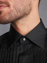 Black Pleated Double Cuff 100% Cotton Dress Shirt With Cutaway Collar - Image 4 of 7