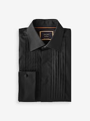Black Pleated Double Cuff 100% Cotton Dress Shirt With Cutaway Collar - Image 5 of 7