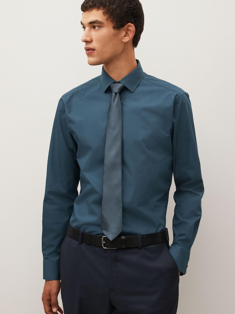 Blue Slim Fit Single Cuff Single Cuff Shirt And Tie Pack - Image 1 of 6
