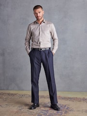 Neutral Brown Slim Fit Signature Textured Single Cuff Shirt With Trim Detail - Image 2 of 7