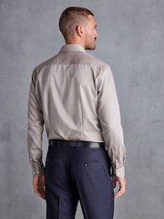 Neutral Brown Slim Fit Signature Textured Single Cuff Shirt With Trim Detail - Image 3 of 7