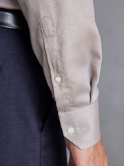 Neutral Brown Slim Fit Signature Textured Single Cuff Shirt With Trim Detail - Image 5 of 7
