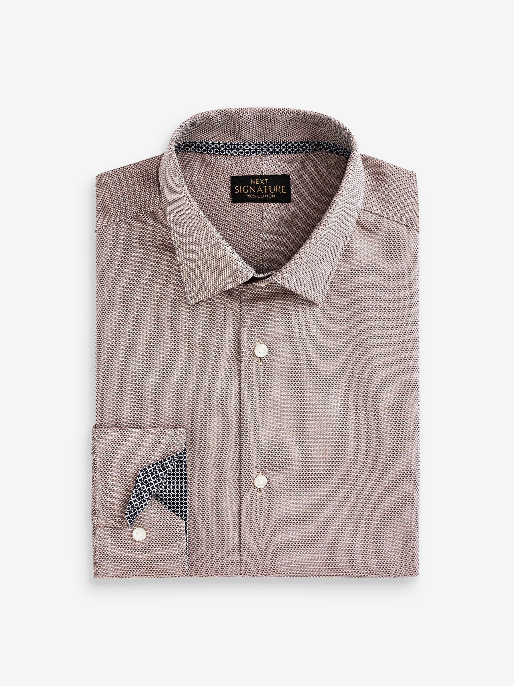 最安値 Buy Cuff Single Textured Signature Fit Slim Brown Neutral トップス