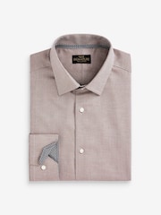 Neutral Brown Slim Fit Signature Textured Single Cuff Shirt With Trim Detail - Image 6 of 7