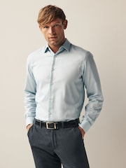 Sage Green Regular Fit Signature Textured Single Cuff Shirt With Trim Detail - Image 1 of 8