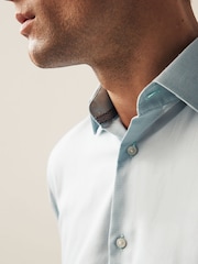 Sage Green Regular Fit Signature Textured Single Cuff Shirt With Trim Detail - Image 6 of 8