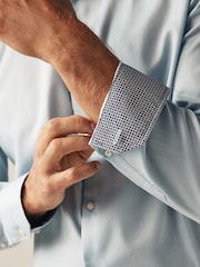 Sage Green Regular Fit Signature Textured Single Cuff Shirt With Trim Detail - Image 7 of 8