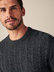 Charcoal Grey Regular Cable Crew Neck Jumper - Image 1 of 7