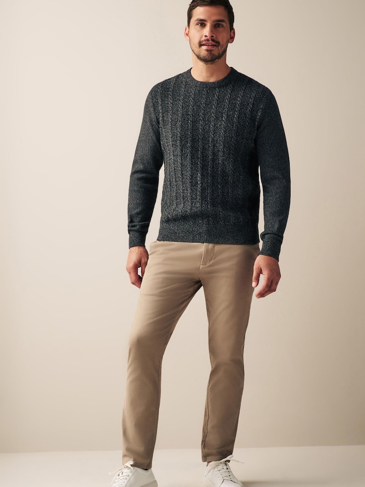 Charcoal Grey Regular Cable Crew Neck Jumper - Image 2 of 7