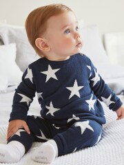 Navy Blue Star Knitted Baby 2 Piece Set (0mths-2yrs) - Image 1 of 6