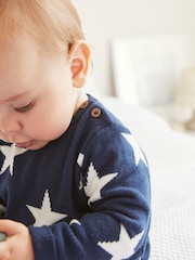Navy Blue Star Knitted Baby 2 Piece Set (0mths-2yrs) - Image 3 of 6