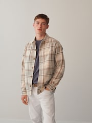 Neutral Check Shacket With Wool - Image 1 of 9