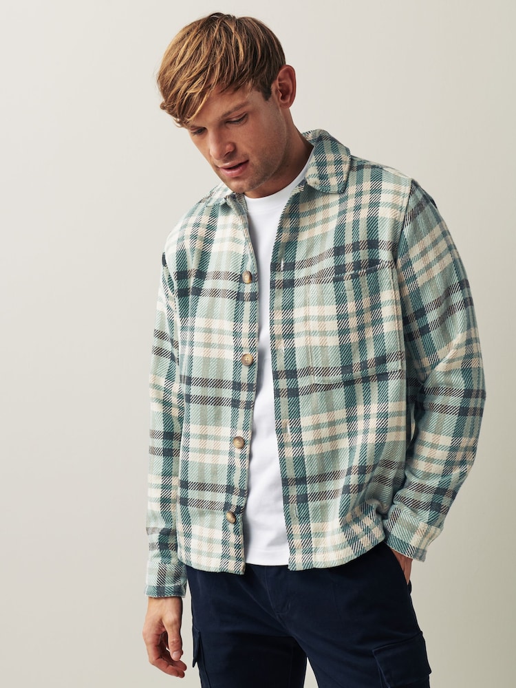 Green/Grey Twill Check Shacket - Image 1 of 9