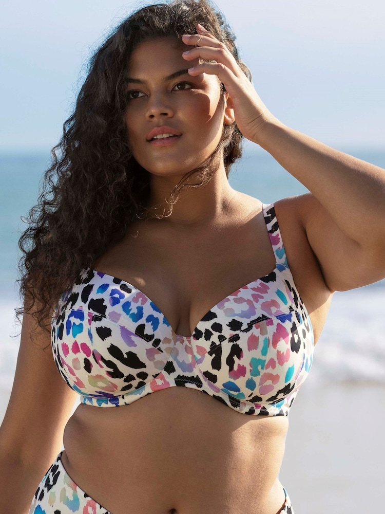Elomi Animal Print Multi Party Bay Underwire Plunge Bikini Top - Image 1 of 4