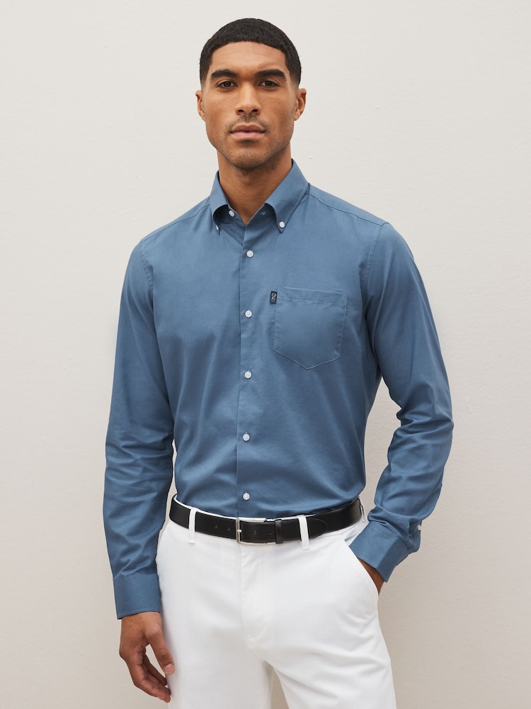 Dusky Blue Slim Fit Easy Iron Button Down Oxford Shirt - Image 1 of 10
