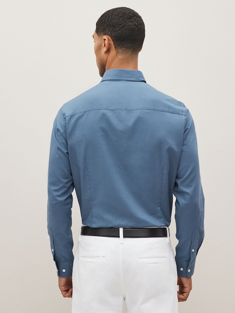 Dusky Blue Slim Fit Easy Iron Button Down Oxford Shirt - Image 2 of 10