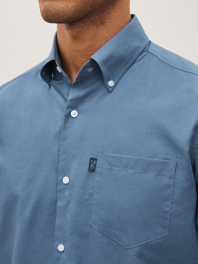 Dusky Blue Slim Fit Easy Iron Button Down Oxford Shirt - Image 4 of 10