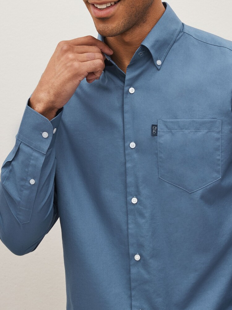 Dusky Blue Slim Fit Easy Iron Button Down Oxford Shirt - Image 5 of 10