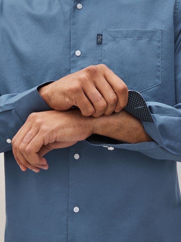 Dusky Blue Slim Fit Easy Iron Button Down Oxford Shirt - Image 6 of 10
