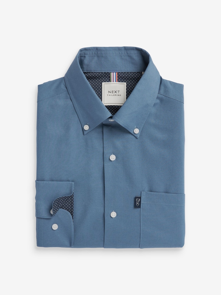 Dusky Blue Slim Fit Easy Iron Button Down Oxford Shirt - Image 7 of 10