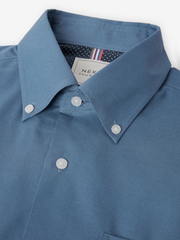 Dusky Blue Slim Fit Easy Iron Button Down Oxford Shirt - Image 8 of 10