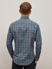 Grey/Blue Gingham Regular Fit Easy Iron Long Sleeve Single Cuff Oxford Shirt - Image 2 of 10