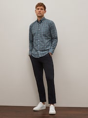 Grey/Blue Gingham Regular Fit Easy Iron Long Sleeve Single Cuff Oxford Shirt - Image 3 of 10