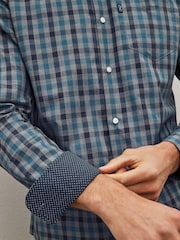 Grey/Blue Gingham Regular Fit Easy Iron Long Sleeve Single Cuff Oxford Shirt - Image 6 of 10