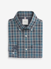 Grey/Blue Gingham Regular Fit Easy Iron Long Sleeve Single Cuff Oxford Shirt - Image 7 of 10