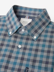 Grey/Blue Gingham Regular Fit Easy Iron Long Sleeve Single Cuff Oxford Shirt - Image 8 of 10