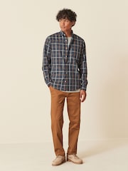 Navy Blue Tattersall Easy Iron Button Down Oxford Shirt - Image 2 of 9