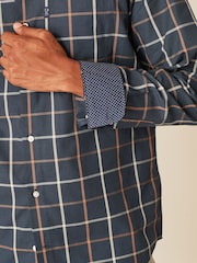 Navy Blue Tattersall Easy Iron Button Down Oxford Shirt - Image 5 of 9