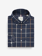 Navy Blue Tattersall Easy Iron Button Down Oxford Shirt - Image 7 of 9