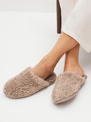 Natural Recycled Faux Fur Cosy Mule Slippers - Image 1 of 7