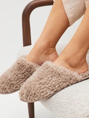 Natural Recycled Faux Fur Cosy Mule Slippers - Image 2 of 7