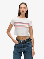 Superdry Grey Vintage Stripe Crop T-Shirt - Image 1 of 7