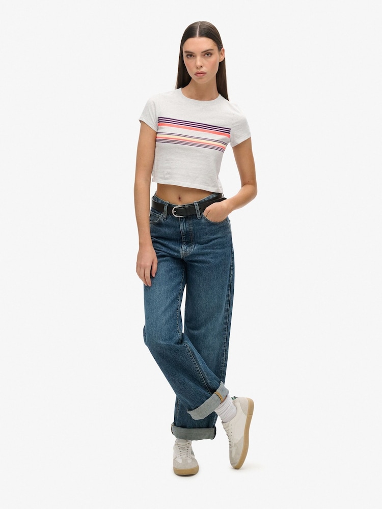 Superdry Grey Vintage Stripe Crop T-Shirt - Image 2 of 7