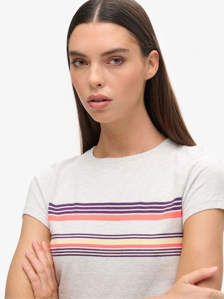 Superdry Grey Vintage Stripe Crop T-Shirt - Image 3 of 7