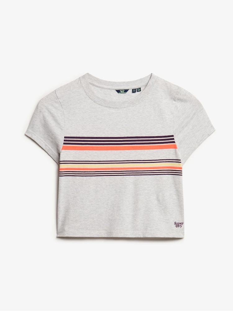 Superdry Grey Vintage Stripe Crop T-Shirt - Image 5 of 7