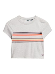 Superdry Grey Vintage Stripe Crop T-Shirt - Image 6 of 7