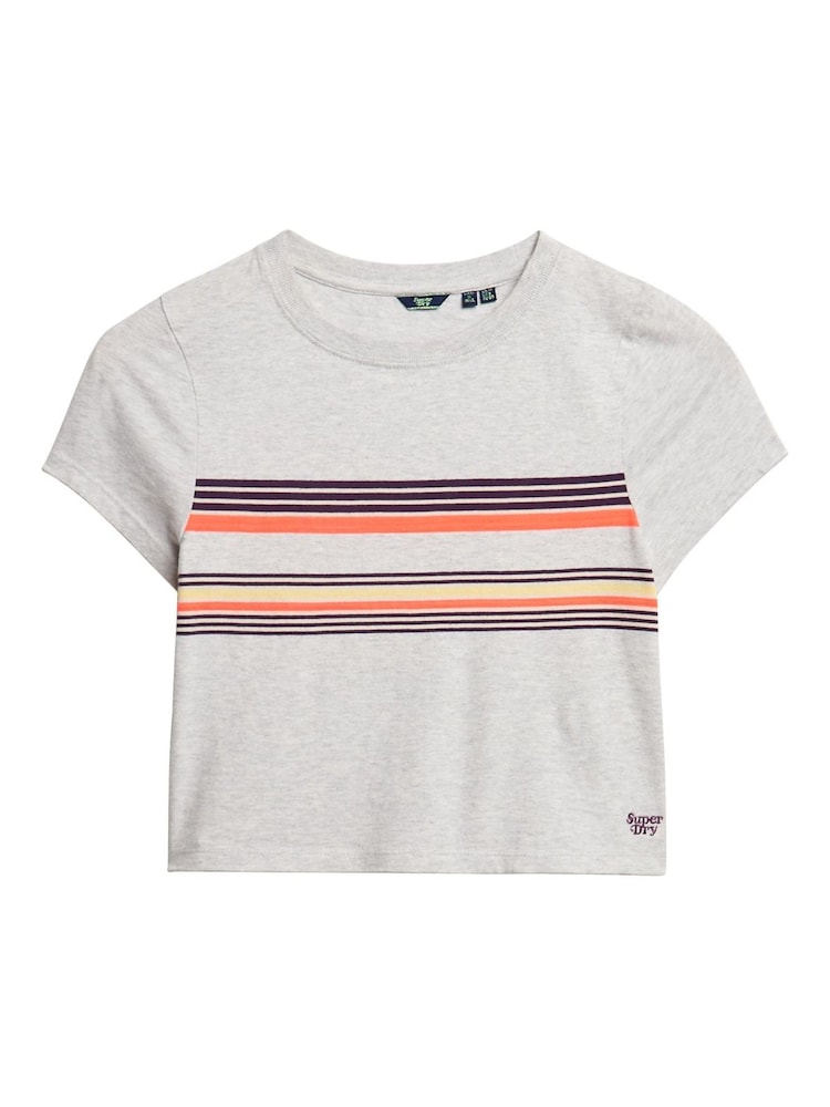 Superdry Grey Vintage Stripe Crop T-Shirt - Image 6 of 7