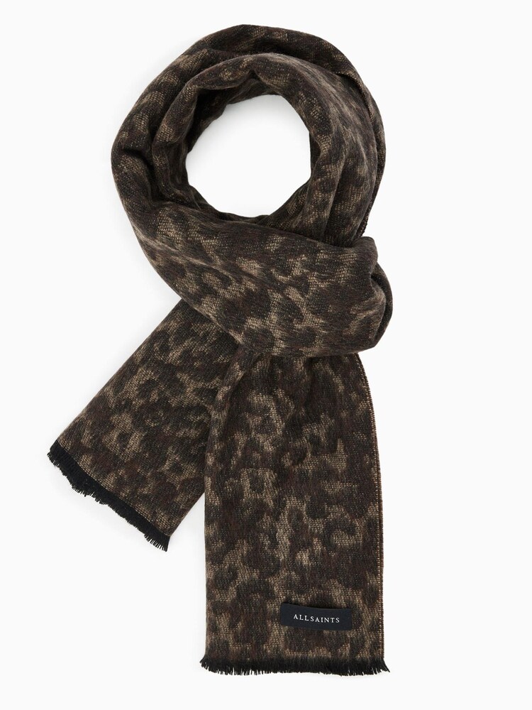 AllSaints Brown Woven leopard Print Scarf - Image 1 of 4