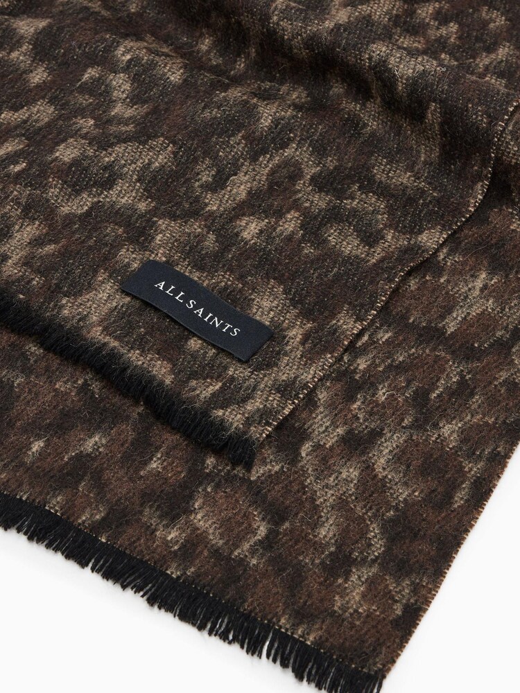 AllSaints Brown Woven leopard Print Scarf - Image 4 of 4