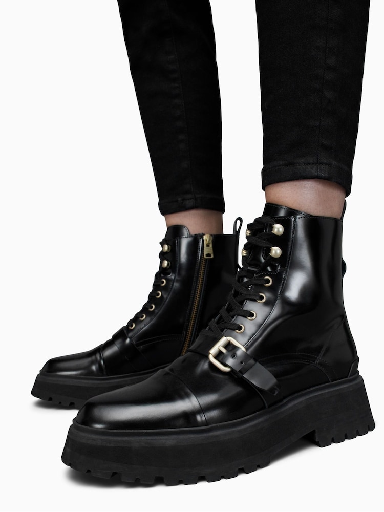 AllSaints Black Stellar Boat Boots - Image 2 of 7 AllSaints Black Stellar Boat Boots - Image 2 of 7