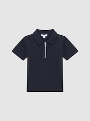 Reiss Navy Creed Senior Textured Half-Zip Polo Shirt - Image 2 of 6