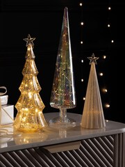 Set of 3 White Light Up Glass Tree Christmas Decorations - Image 1 of 4